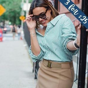3/$25 Hollister Green & White Stripe Button Blouse